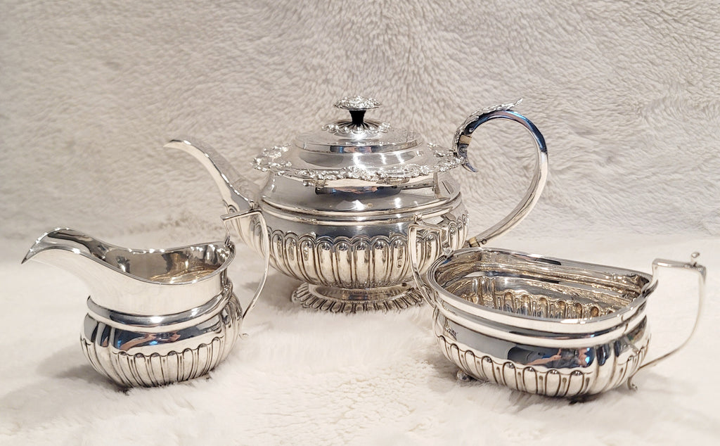 1798 London Georgian Sterling Silver Teapot with 1915 Sugar & Creamer Set – Rare Antique Tea Service  No.SS029
