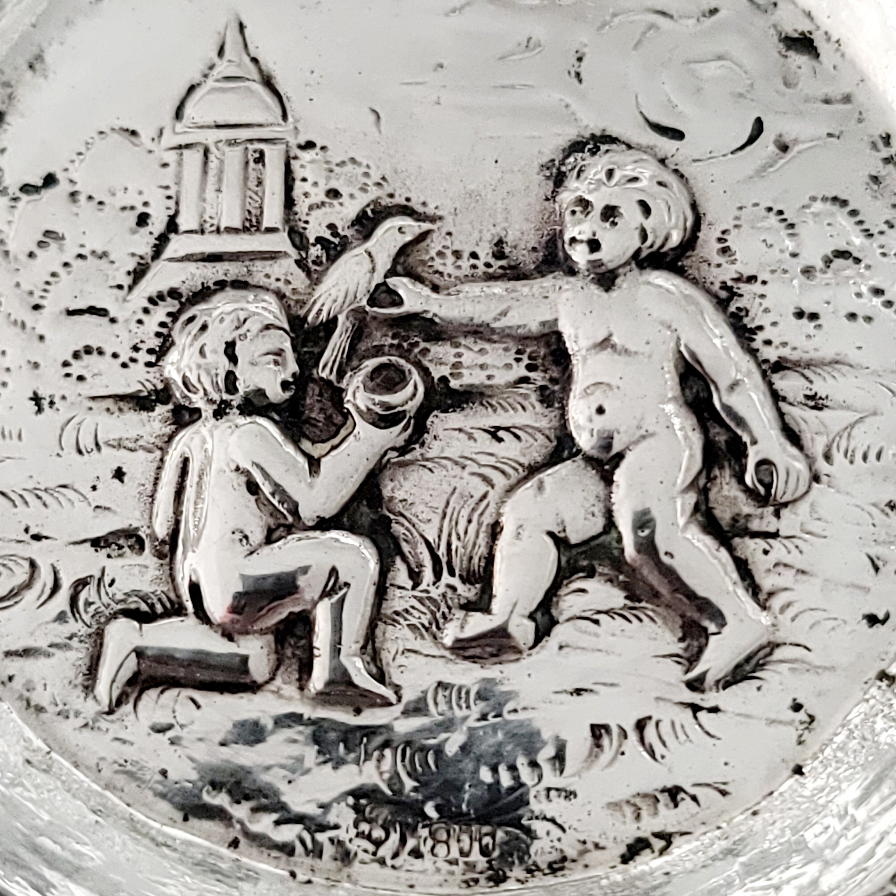 Antique German 800 Silver Pierced Basket with Cherub Scene, Hanau Rococo Revival Filigree Sweetmeat Dish, c.1890 — No.SS123