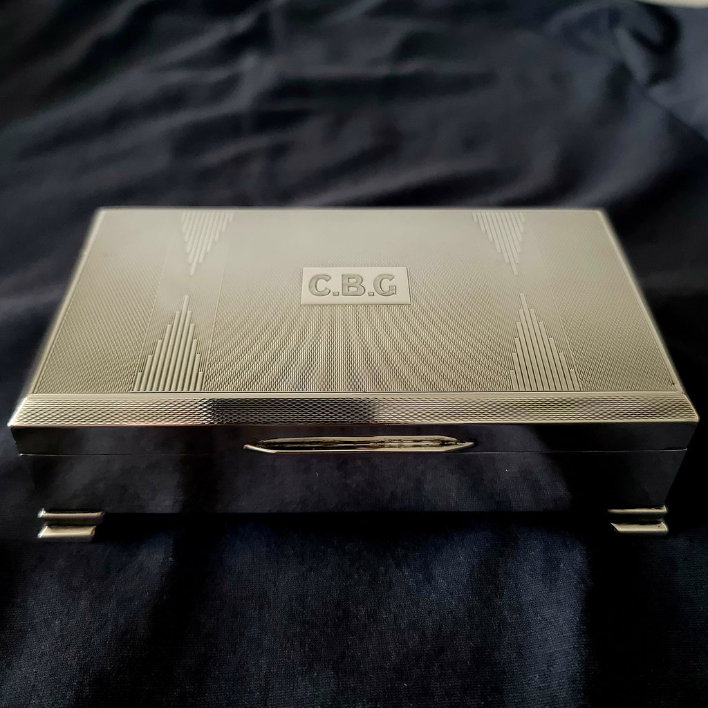 Vintage English Sterling Silver Cigar Box H.BROS Birmingham 1950 Cedar Lined.  No.SS138