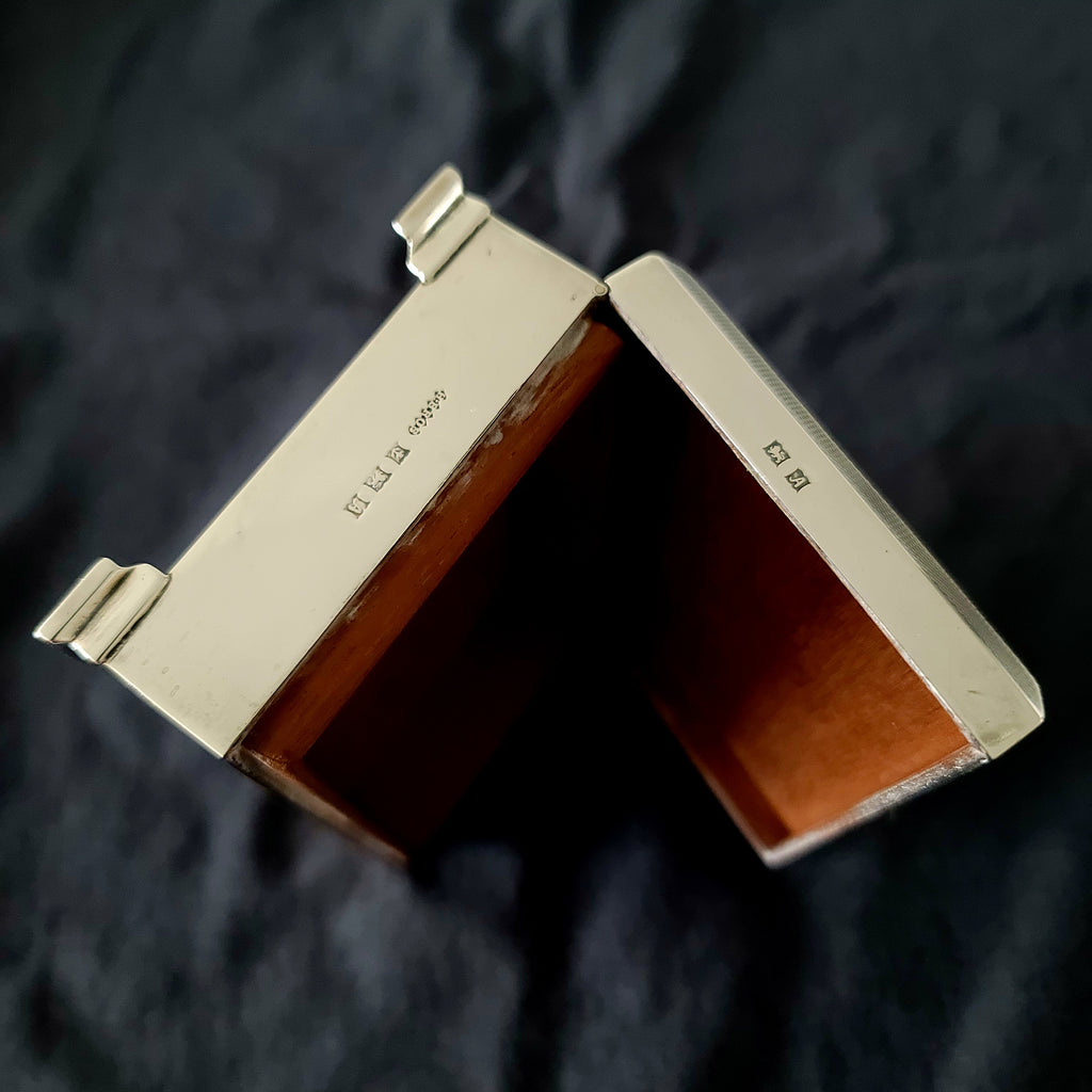 Vintage English Sterling Silver Cigar Box H.BROS Birmingham 1950 Cedar Lined.  No.SS138