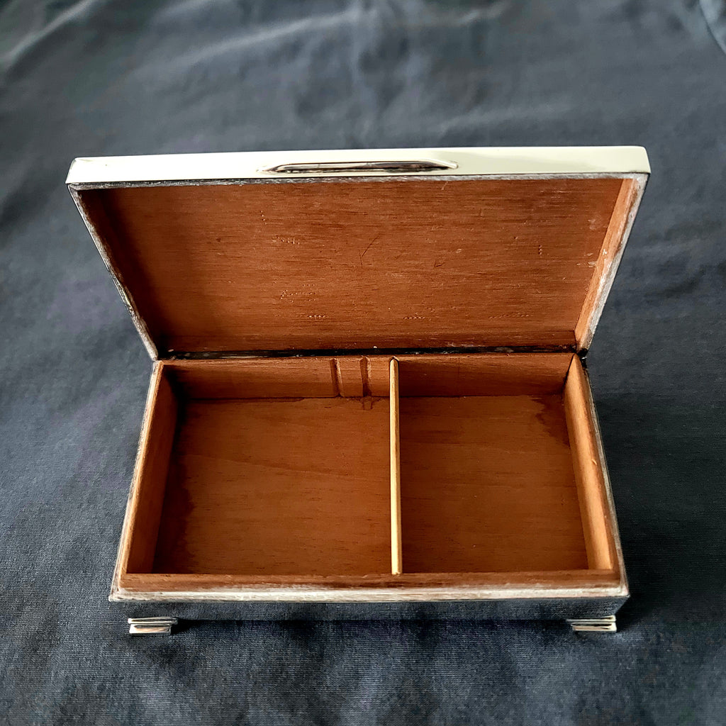 Vintage English Sterling Silver Cigar Box H.BROS Birmingham 1950 Cedar Lined.  No.SS138
