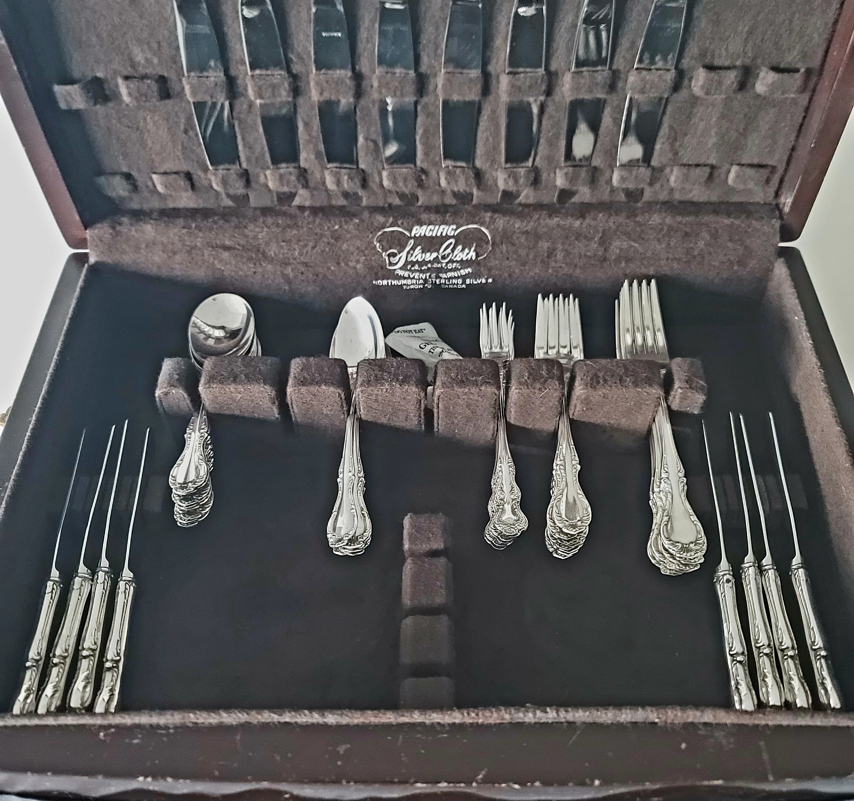 Vintage Northumbria Sterling Silver Flatware Service, 54-Piece Louis XV Set (c.1955) No.SS140