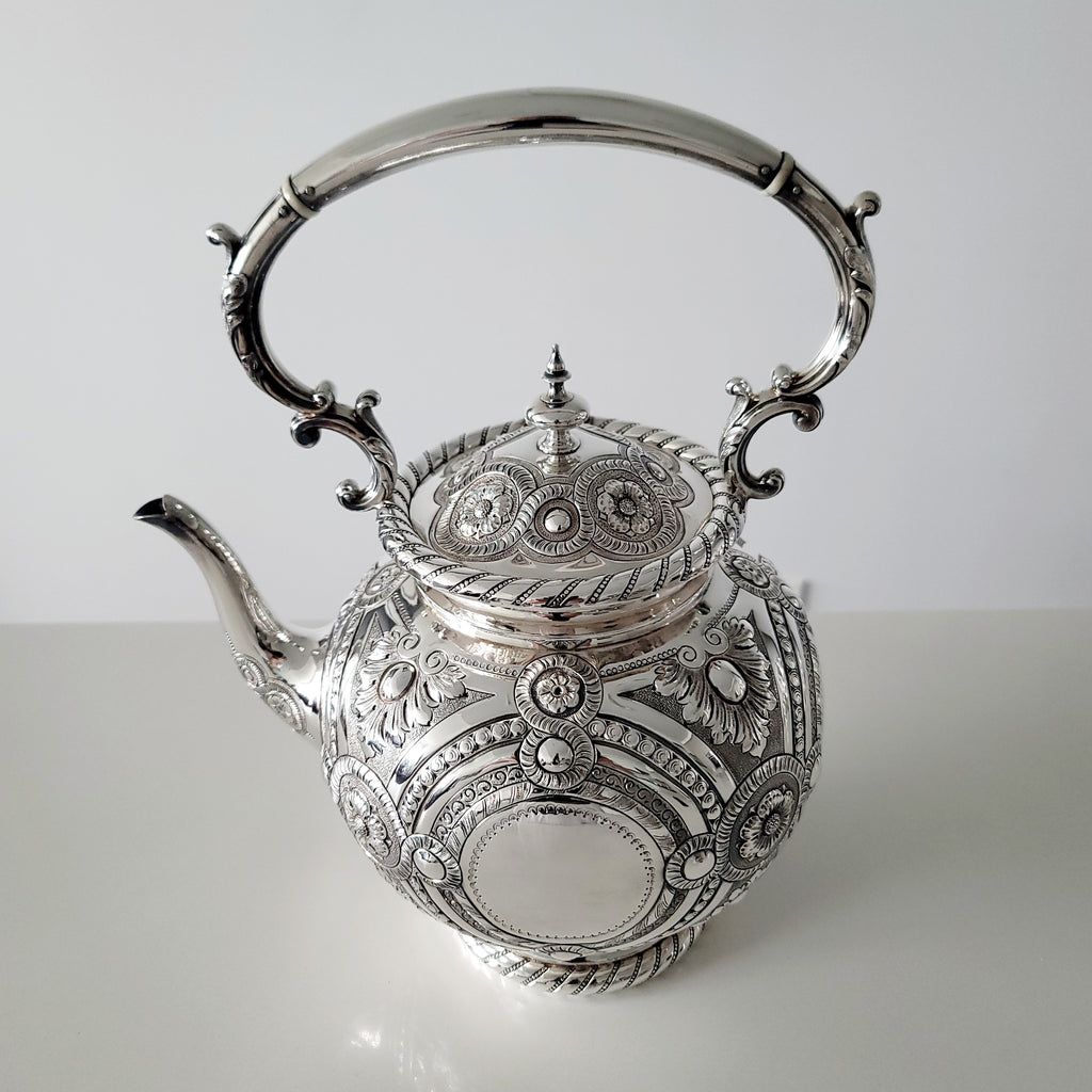 Museum Quality Victorian Silverplate Tea Set | Massive 5 Piece Heavily Engraved Service c1881 | Rare Presentation Piece. No.DS061
