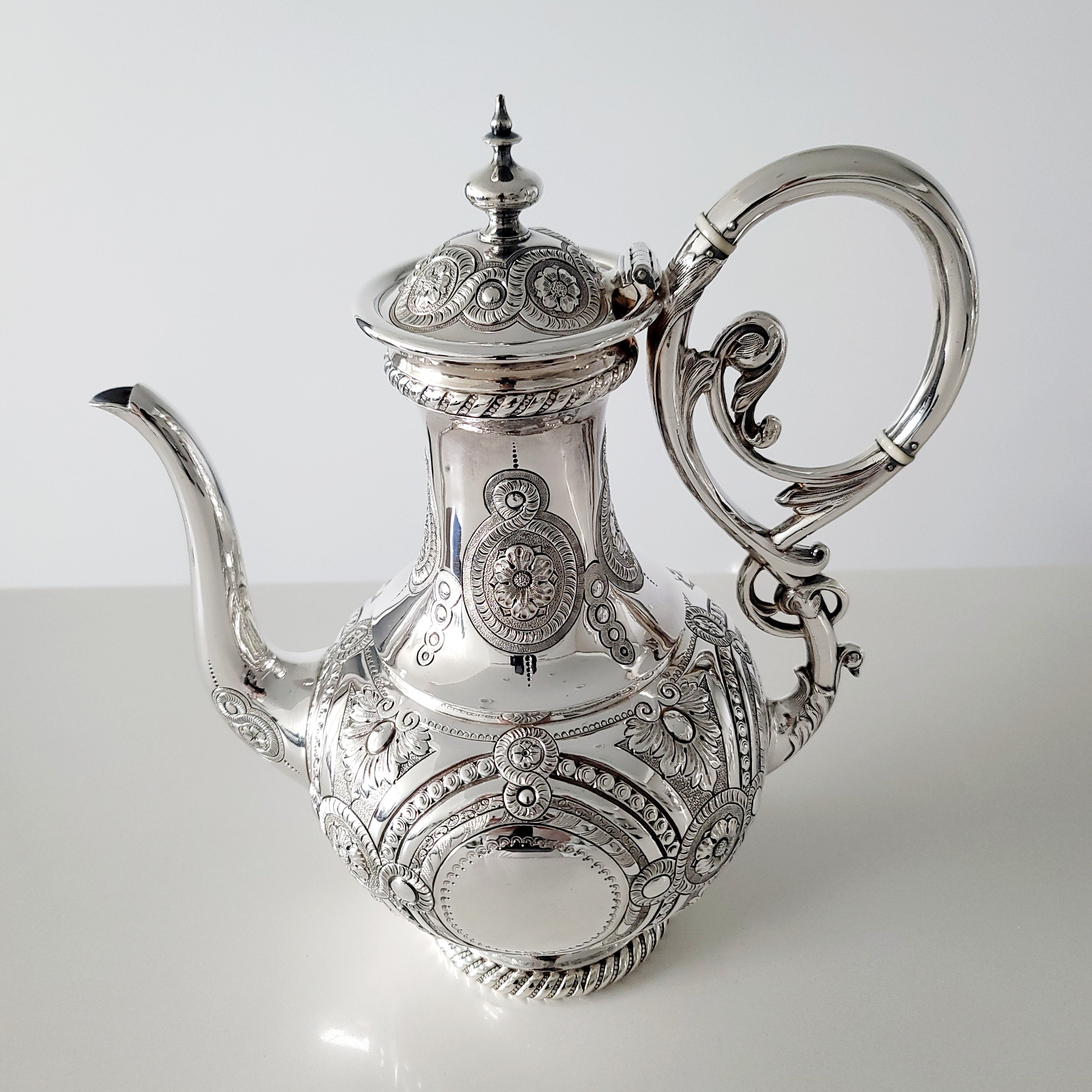 Museum Quality Victorian Silverplate Tea Set | Massive 5 Piece Heavily Engraved Service c1881 | Rare Presentation Piece. No.DS061