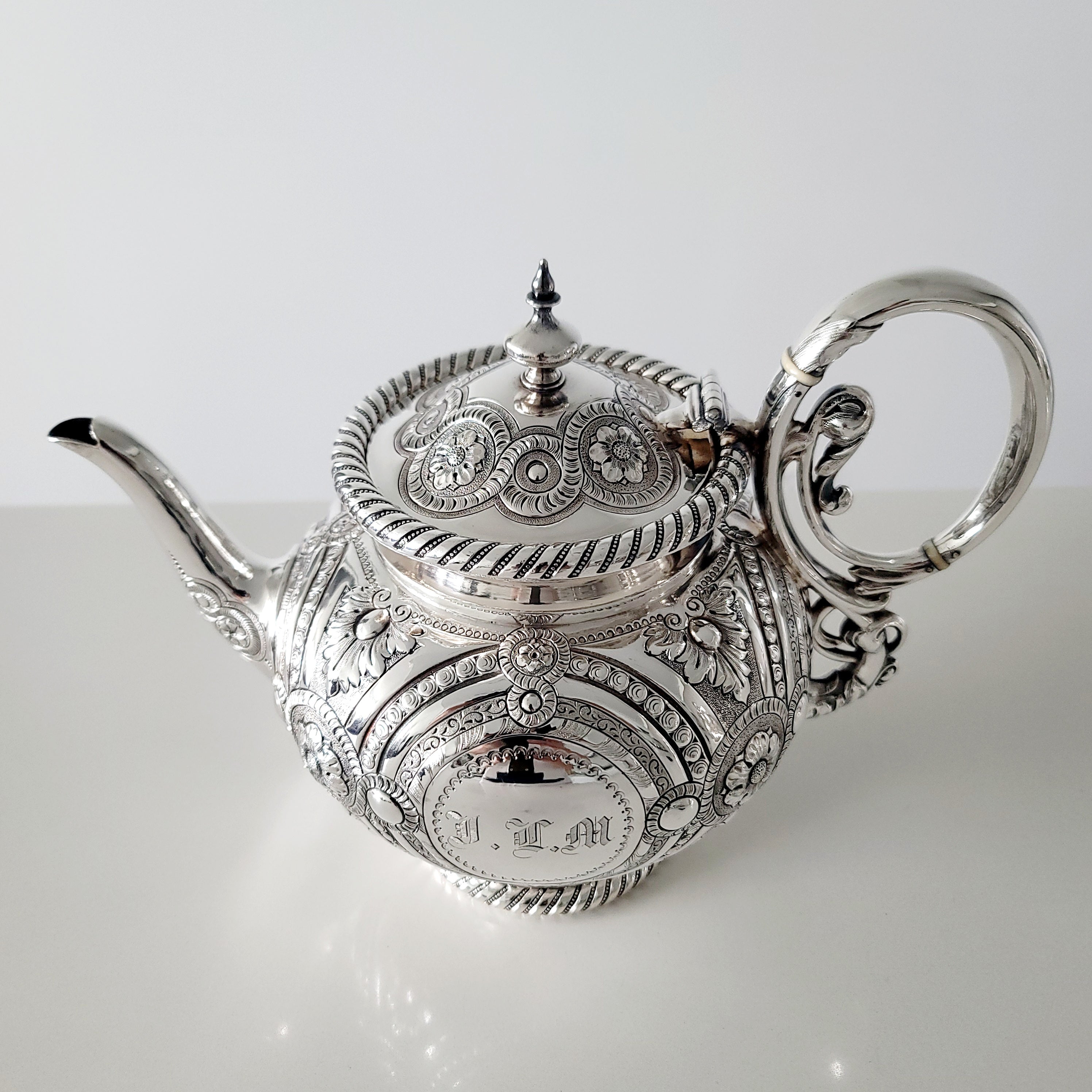 Museum Quality Victorian Silverplate Tea Set | Massive 5 Piece Heavily Engraved Service c1881 | Rare Presentation Piece. No.DS061