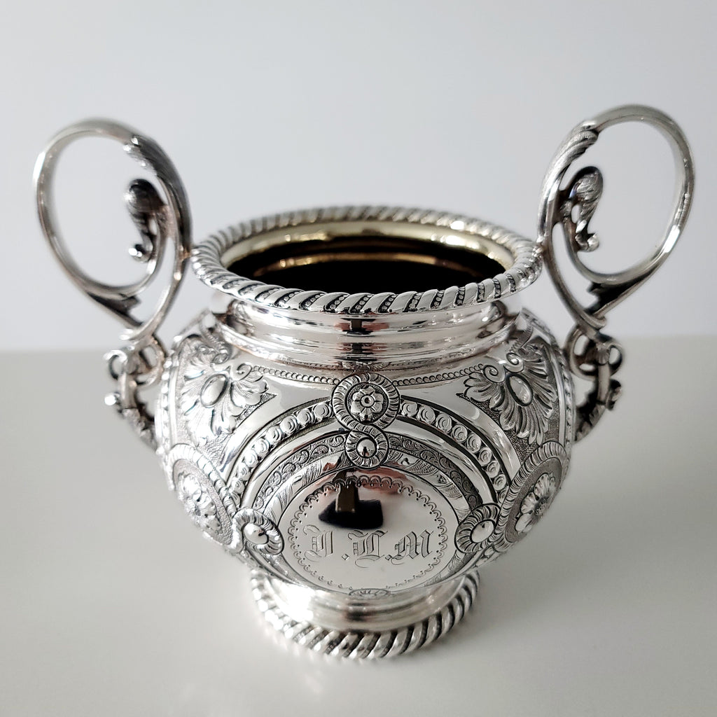 Museum Quality Victorian Silverplate Tea Set | Massive 5 Piece Heavily Engraved Service c1881 | Rare Presentation Piece. No.DS061
