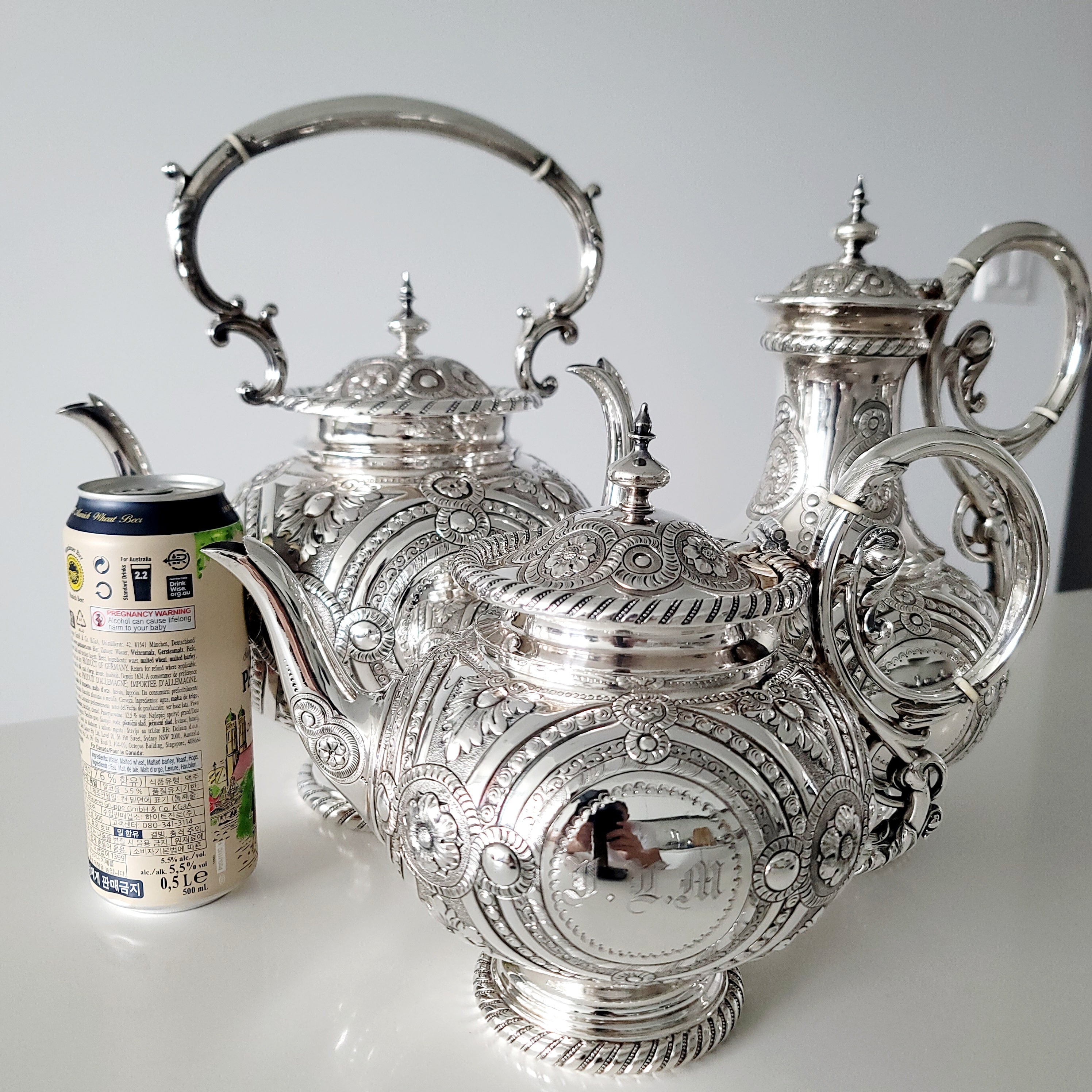 Museum Quality Victorian Silverplate Tea Set | Massive 5 Piece Heavily Engraved Service c1881 | Rare Presentation Piece. No.DS061