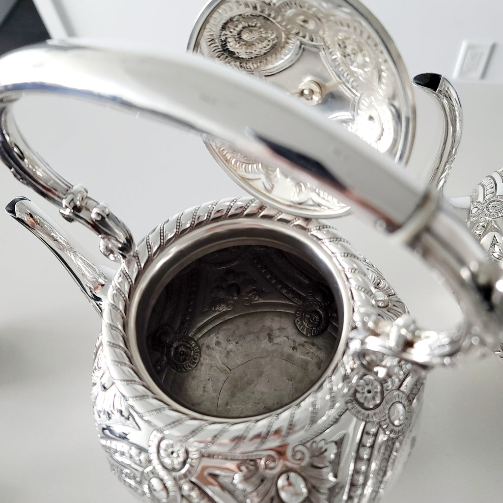 Museum Quality Victorian Silverplate Tea Set | Massive 5 Piece Heavily Engraved Service c1881 | Rare Presentation Piece. No.DS061