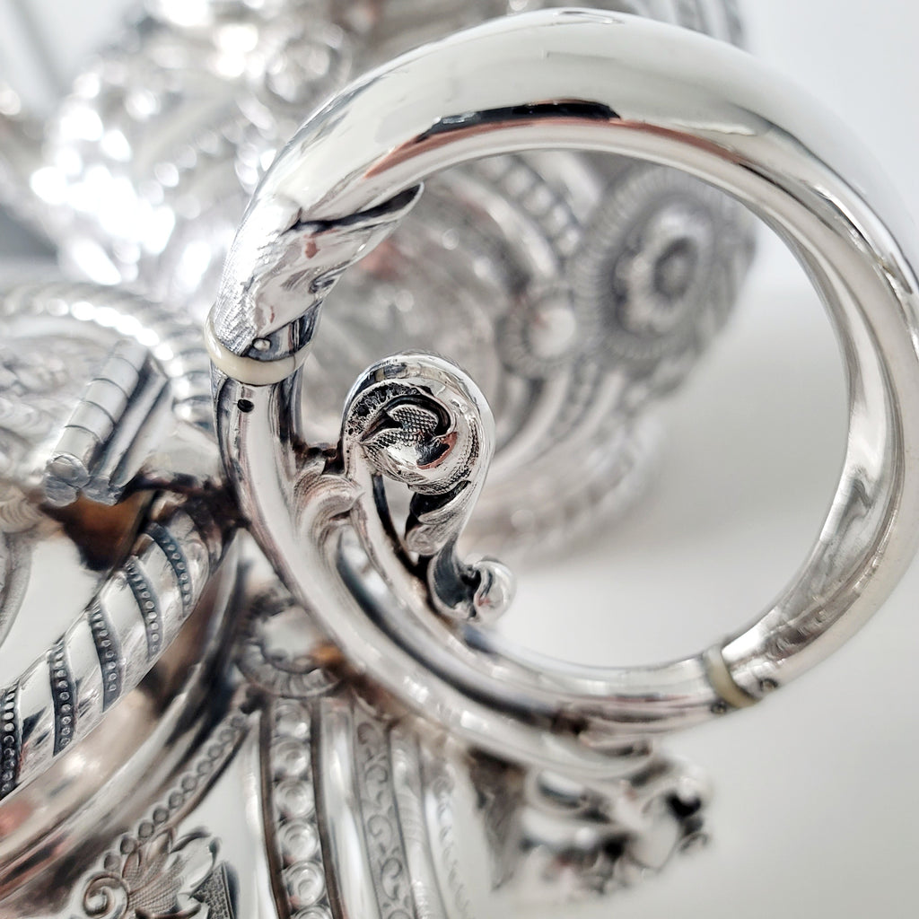 Museum Quality Victorian Silverplate Tea Set | Massive 5 Piece Heavily Engraved Service c1881 | Rare Presentation Piece. No.DS061