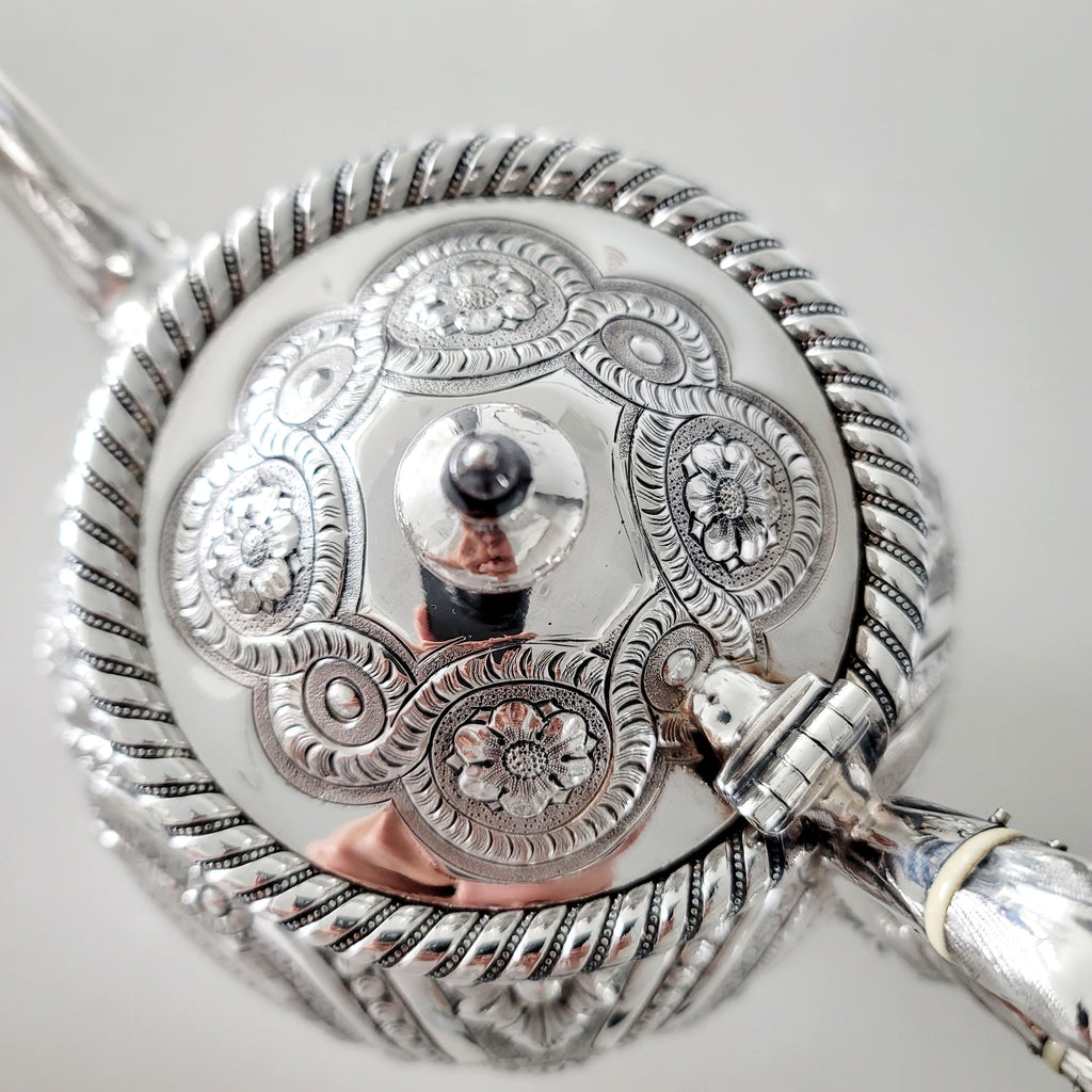 Museum Quality Victorian Silverplate Tea Set | Massive 5 Piece Heavily Engraved Service c1881 | Rare Presentation Piece. No.DS061
