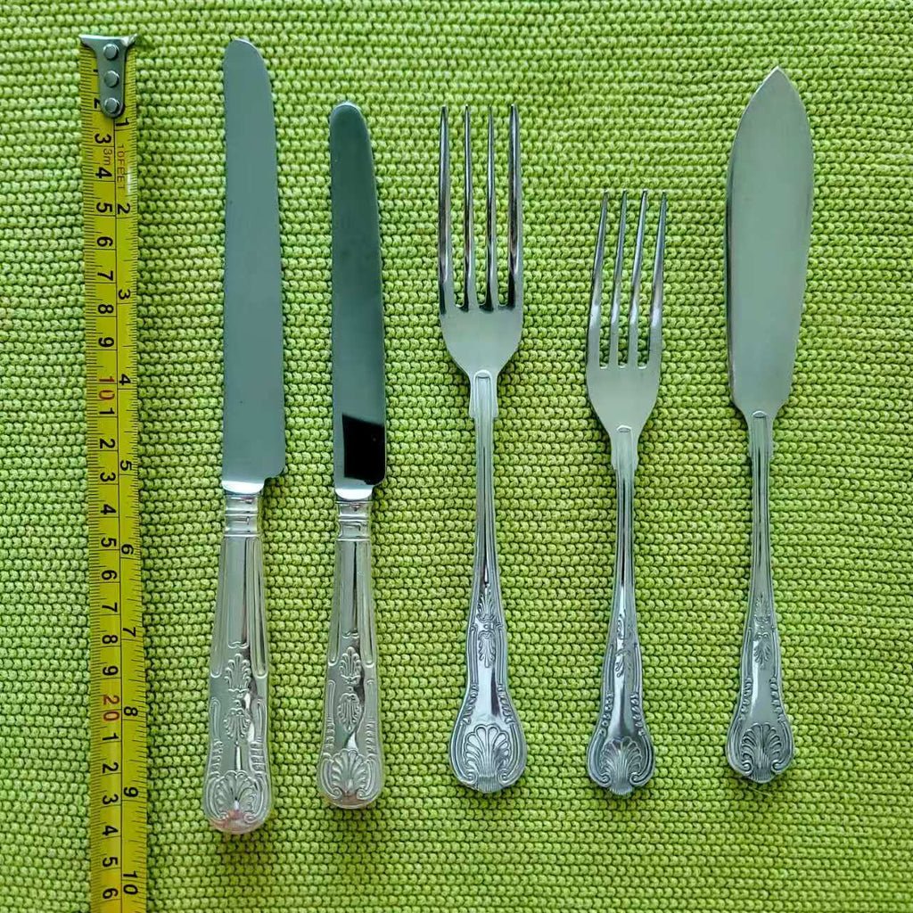 Viners of Sheffield Silver-Plated Dinnerware Set: Queen Anne Pattern, Pine Cabinet, 110 Pieces, Item No. DS048