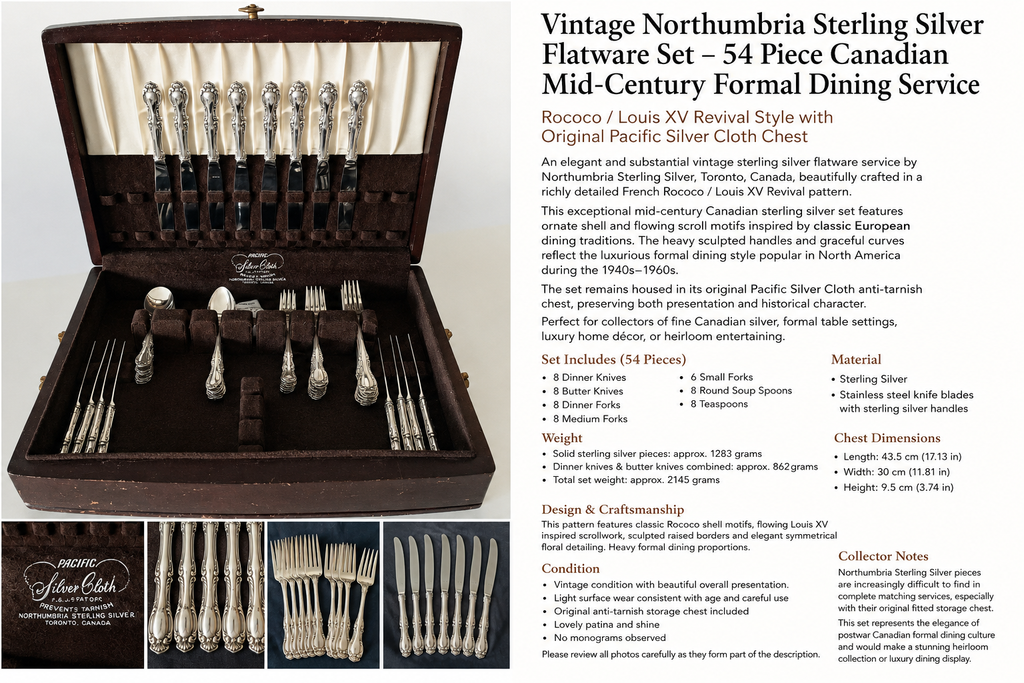 Vintage Northumbria Sterling Silver Flatware Service, 54-Piece Louis XV Set (c.1955) No.SS140