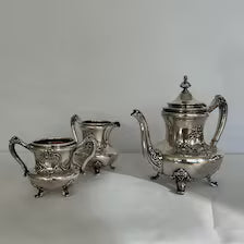 Reed & Barton Silver Plated Tea Set: 1897 Victorian Floral Design. No.DS038