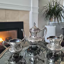 Reed & Barton Silver Plated Tea Set: 1897 Victorian Floral Design. No.DS038