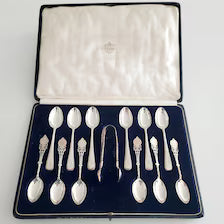 George V Sterling Silver Teaspoon Set: Antique London & Sheffield Flatware in Box. No.SS084