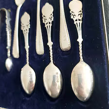 George V Sterling Silver Teaspoon Set: Antique London & Sheffield Flatware in Box. No.SS084