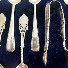 George V Sterling Silver Teaspoon Set: Antique London & Sheffield Flatware in Box. No.SS084