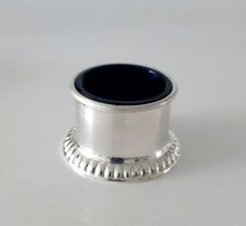 Birks, a famous Canadian brand, sterling silver salt and mustard bottle set with cobalt blue glass lining. No. SS081