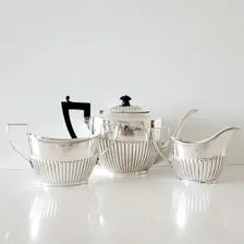 Antique Birks Sterling Silver Tea Set: Ribbed Art Deco Design. No.SS031