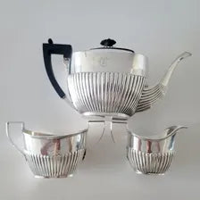 Antique Birks Sterling Silver Tea Set: Ribbed Art Deco Design. No.SS031