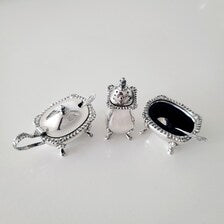 Antique Sterling Silver Condiment Set: Birmingham 1928, Blue Glass Liner, Original Box. No.SS077