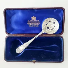 Victorian Sterling Silver Sugar Sifter Spoon: 1894 Birmingham, Original Box. No.SS038
