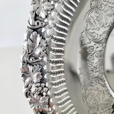 Sheffield Style Silver Plate: Sterling Grape Border, Rococo Floral Dish.  No.SS060