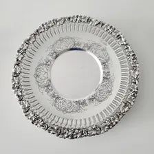Sheffield Style Silver Plate: Sterling Grape Border, Rococo Floral Dish.  No.SS060