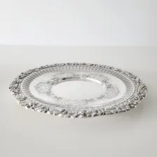 Sheffield Style Silver Plate: Sterling Grape Border, Rococo Floral Dish.  No.SS060
