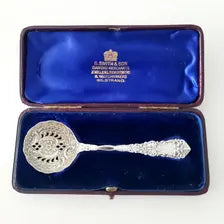 Victorian Sterling Silver Sugar Sifter Spoon: 1894 Birmingham, Original Box. No.SS038