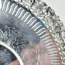 Sheffield Style Silver Plate: Sterling Grape Border, Rococo Floral Dish.  No.SS060