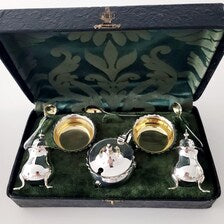 Antique Sterling Silver Condiment Set: Chester & Birmingham Silversmiths, Original Box. No.SS047