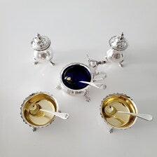 Antique Sterling Silver Condiment Set: Chester & Birmingham Silversmiths, Original Box. No.SS047