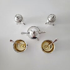 Antique Sterling Silver Condiment Set: Chester & Birmingham Silversmiths, Original Box. No.SS047