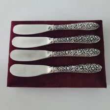 Godinger Silver Plated Butter Knives Set: Vintage Floral Victorian Revival, Gift Box. No.DS033