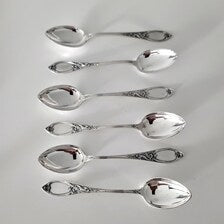 Art Nouveau Silver Plated Teaspoon Set: Ernest Jones, London, Original Box. No.DS046