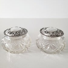Edwardian Sterling Silver & Cut Crystal Vanity Jars - Birmingham 1904. No.SS048