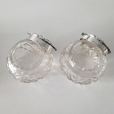Edwardian Sterling Silver & Cut Crystal Vanity Jars - Birmingham 1904. No.SS048