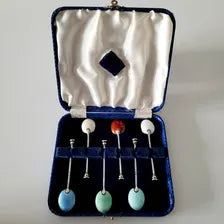 Art Deco Enamel Sterling Silver Demitasse Spoons - Birmingham 1935/36 - Set of 6. No.SS049