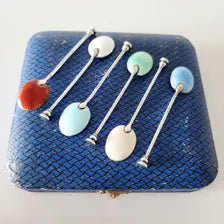 Art Deco Enamel Sterling Silver Demitasse Spoons - Birmingham 1935/36 - Set of 6. No.SS049