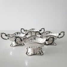 Antique William B. Kerr Sterling Silver Openwork Bowls with Lenox Inserts, Set of 4.  No.SS045
