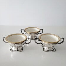 Antique William B. Kerr Sterling Silver Openwork Bowls with Lenox Inserts, Set of 4.  No.SS045