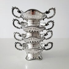 Antique William B. Kerr Sterling Silver Openwork Bowls with Lenox Inserts, Set of 4.  No.SS045