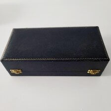 Antique Sterling Silver Condiment Set: Birmingham 1928, Blue Glass Liner, Original Box. No.SS077