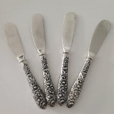 Godinger Silver Plated Butter Knives Set: Vintage Floral Victorian Revival, Gift Box. No.DS033