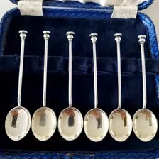 Art Deco Enamel Sterling Silver Demitasse Spoons - Birmingham 1935/36 - Set of 6. No.SS049