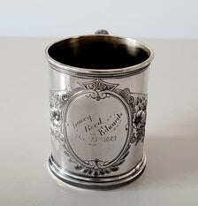 19th Century Sterling Silver Baby Cup: Whiting Mfg. Floral Engraving, 1883. No.SS086