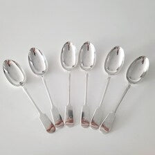 1916 Elkington & Co. Sterling Silver Spoons: George V Fiddle Pattern, Set of 6. No.SS070