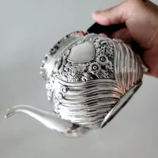Antique Sterling Silver Teapot: 1896 Victorian Floral Repoussé, George Maudsley Jackson No.SS094