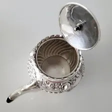 Antique Sterling Silver Teapot: 1896 Victorian Floral Repoussé, George Maudsley Jackson No.SS094